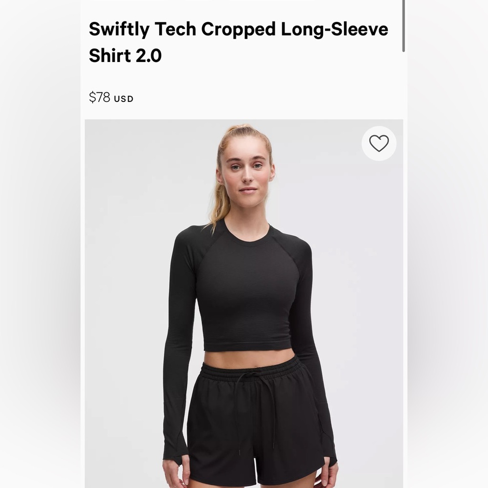 Swiftly Tech Cropped Long Sleeve 2.0 BLK/BLK size 6 - bag included!